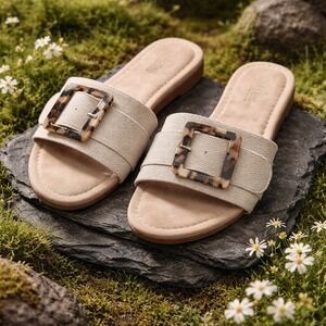 Catherine Catherine Malandrino Beige Espadrille Slide Sandals Buckle Size 9